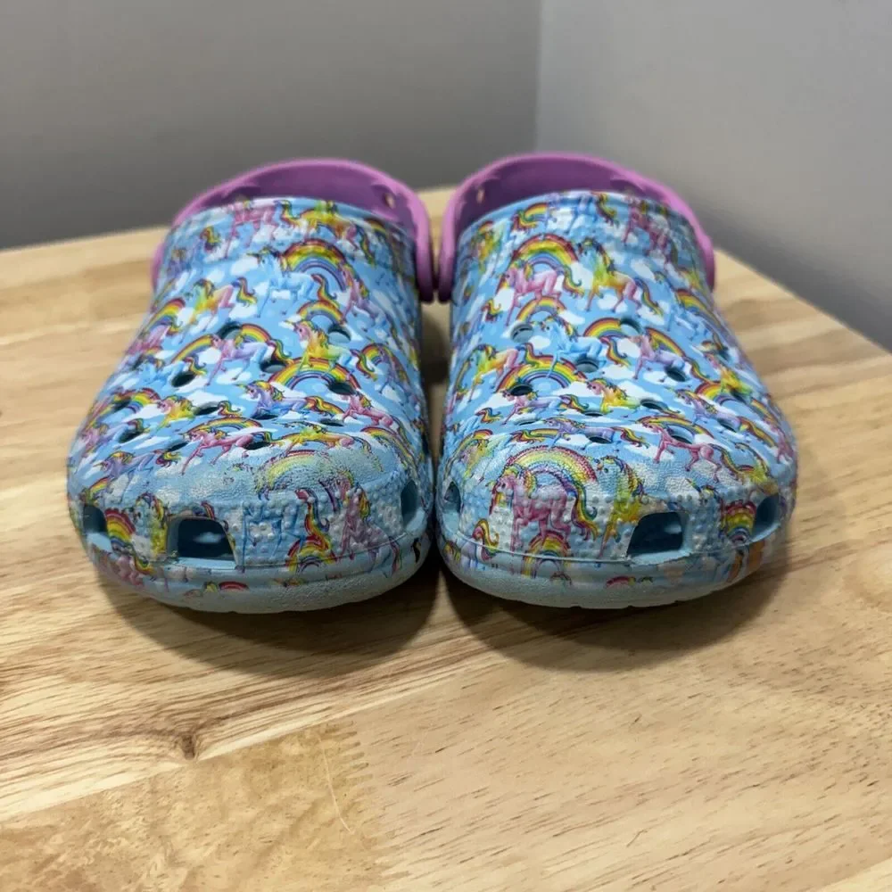 Lisa Frank Crocs Junior 2 Womens 5 Blue Pink Unicorn Rainbow Clog Water Friendly